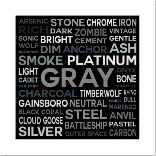 Word Cloud - Shades of Gray (Black Background) Posters and Art